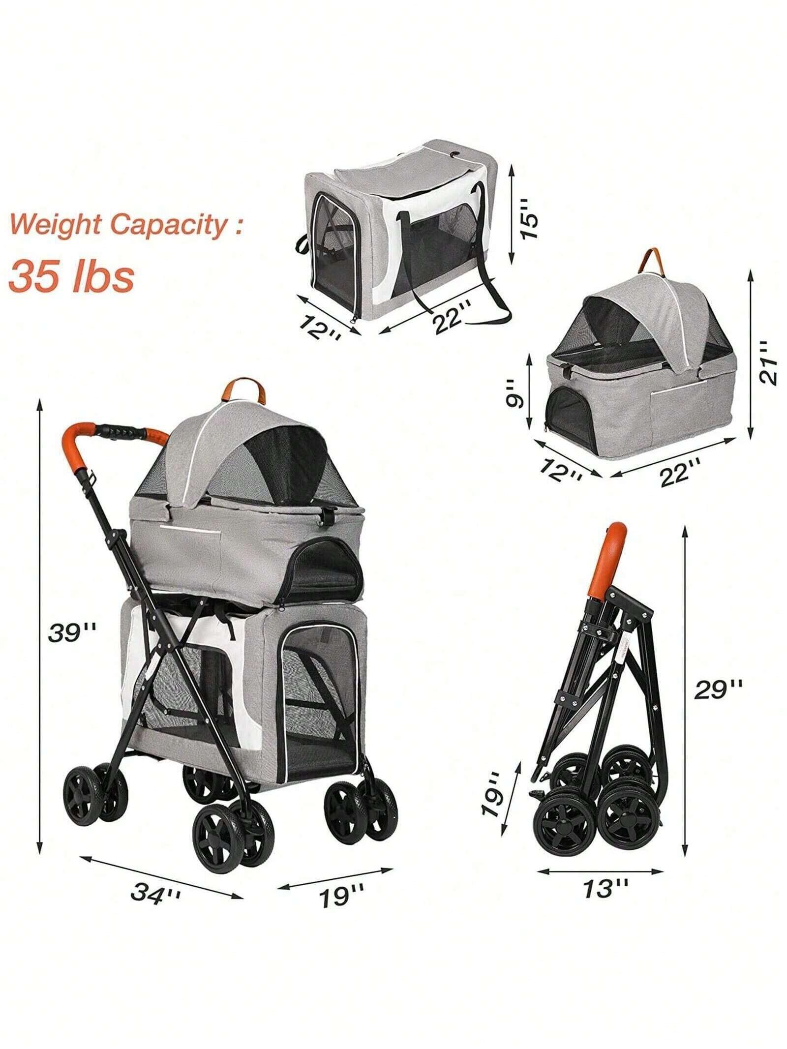 LUCKYERMORE LUCKYERMORE Double Deck Pet Stroller Portable 3 In 1