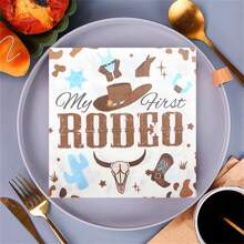My First Rodeo Birthday Party Decorations-20Pcs Beverage Napkins Pink Cowgirl Napkins, Blue Cowboy Blue Paper Napkins Western Rodeo Disposable Paper Napkins Guest Hand Towels For My First Rodeo Birthday Party Supplies, - Multicolor - View 10
