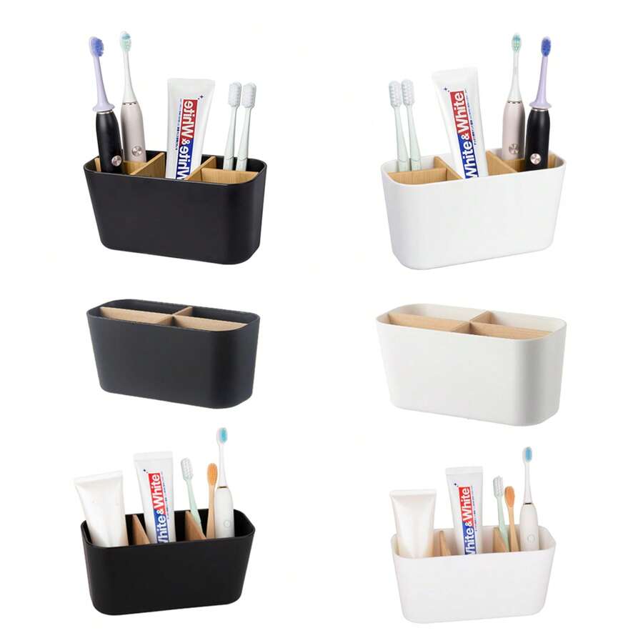 1pc Bathroom Toothbrush Holder, Bamboo Toothbrush Stand With 5 Slots