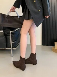 Damen Veloursleder Plateau Spitzschuh Reißverschluss Knöchel Stiefel
