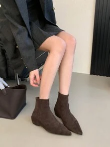 Damen Veloursleder Plateau Spitzschuh Reißverschluss Knöchel Stiefel