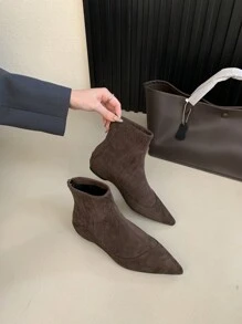 Damen Veloursleder Plateau Spitzschuh Reißverschluss Knöchel Stiefel
