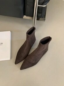 Damen Veloursleder Plateau Spitzschuh Reißverschluss Knöchel Stiefel