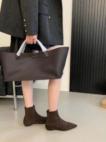 Damen Veloursleder Plateau Spitzschuh Reißverschluss Knöchel Stiefel