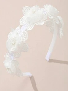 1Pc Dây buộc tóc trẻ em viền ren dễ thương Công chúa ngọt ngào Phụ kiện tóc thời trang Hoa ngọc trai giả phong cách ngày lễ Phụ kiện tóc - trắng - Xem 12