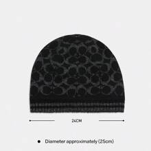 Coach 1 双经典印花针织帽，男女通用，带抓绒内衬 CK710 BKBK - 黑色 - 查看 6