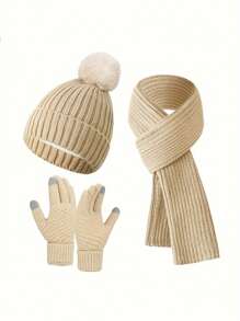 3 chiếc găng tay len và lông cừu dày giữ ấm mùa đông - Mũ và khăn quàng cổ - Hoàn hảo cho mùa đông ấm áp - Nhiều màu - Xem 2