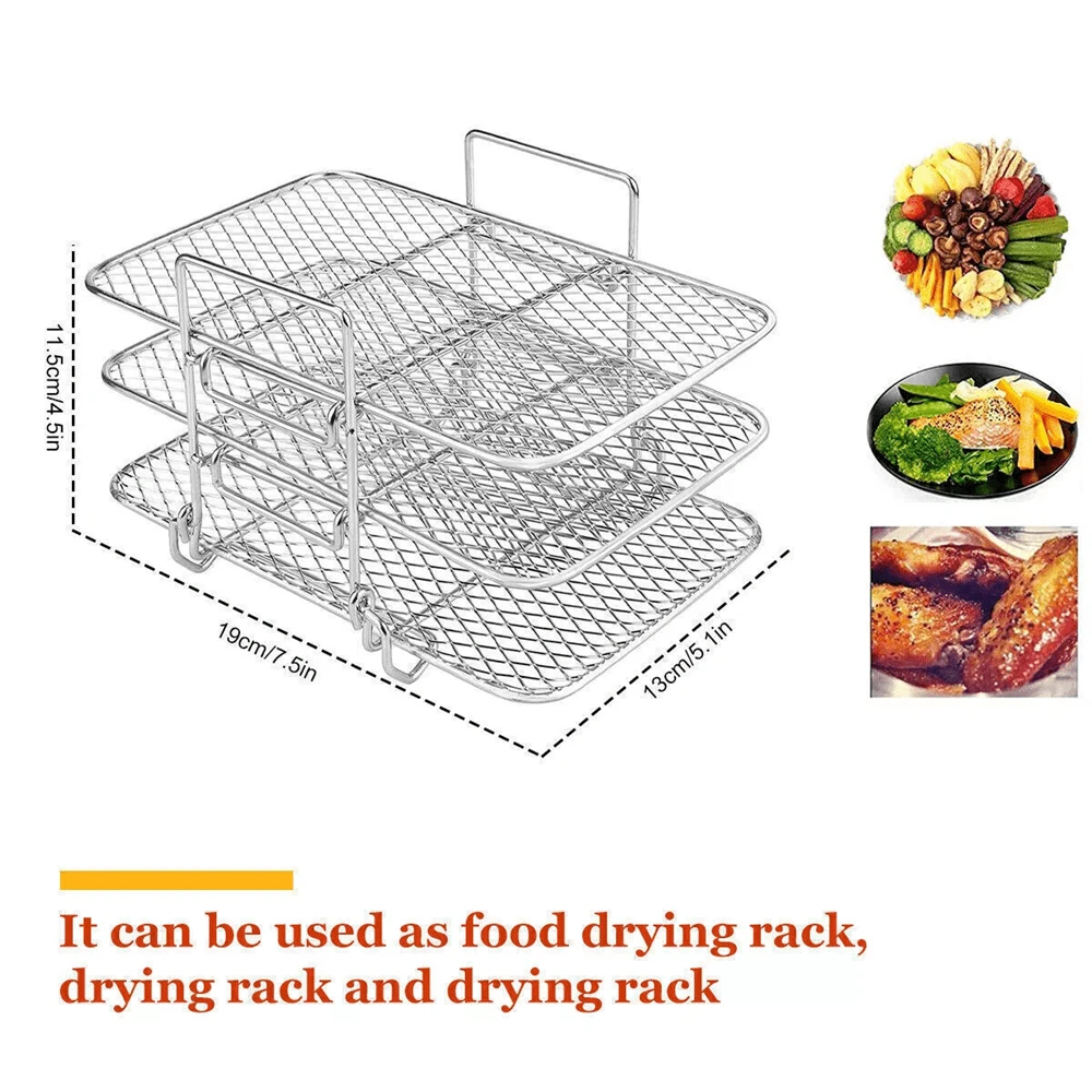 3 Tier Air Fryer Grill Rack Baking Tray Basket Chip Pizza For Most Of