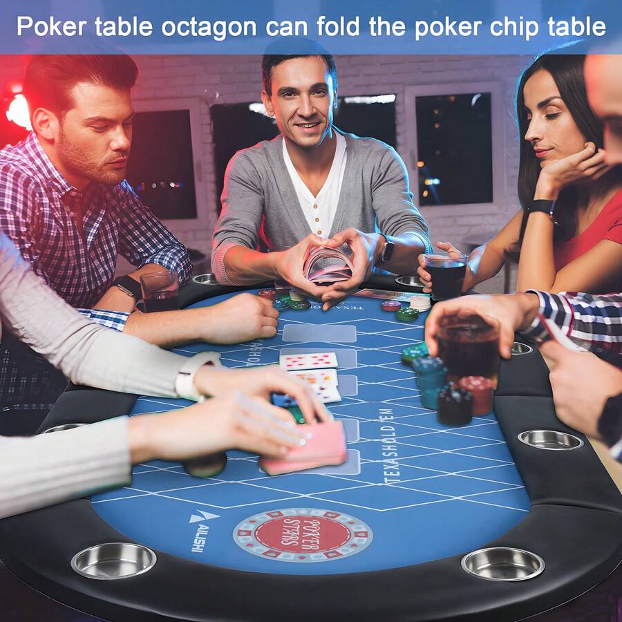 71 Inch Poker Table, 8 Player Folding Poker Table With Collapsible Legs