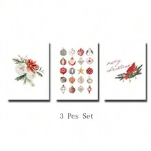 Bộ 3 Bó hoa dại màu nước lễ hội Giáng sinh hợp thời trang, trang trí búp bê, bóng và chim cảnh, áp phích nghệ thuật in trên vải canvas, nghệ thuật treo tường thẩm mỹ tối giản cho ngôi nhà, hoàn hảo cho phòng khách, phòng ngủ, phòng tắm, nhà bếp, lối vào, căn hộ sang trọng hoặc đồ trang trí tường ký túc xá đại học, không có khung - Nhiều màu - Xem 9