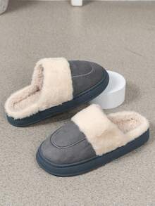 Dép đế dày chống trượt lót nhiệt cho nam mặc trong nhà ấm áp, thích hợp cho mùa thu và mùa đông, ký túc xá sinh viên - Xám - Xem 4
