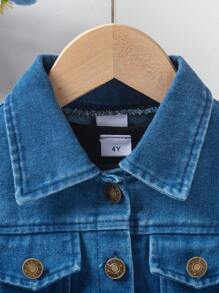 Set 3 Potong: Rompi Denim Washed untuk Anak Perempuan, Rok Denim dengan Kancing Hiasan Rantai, dan Atasan Rajut Lengan Panjang Leher Bulat Hitam untuk Musim Semi dan Gugur - Hitam - View 5