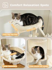 PAWZ Road 150cm Cactus Scratching Post, High Scratching Post For Large Cats, Multi-Storey Cat Tower, Scratching Post For Indoor Cats, Cat Apartment With Large Hammock, Scratching Post And 2 Perches - Beige - View 5
