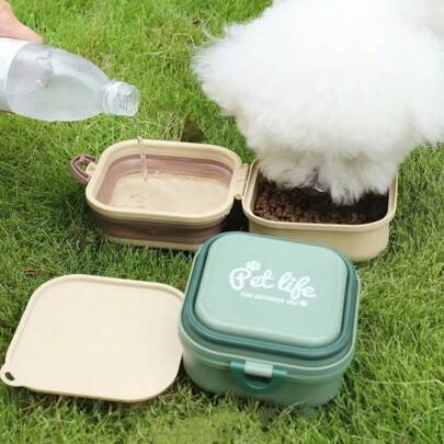 1 pezzo Ciotola da viaggio portatile a due piani per cibo e acqua per cani, accessori da viaggio per animali domestici, con divisore anti-odore progettato per cani e gatti di piccola e media taglia