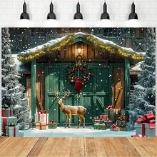 Phông nền chụp ảnh Giáng sinh mộc mạc - Thiết kế ván gỗ & cây thông Noel để trang trí tiệc ngày lễ và chụp ảnh chân dung trẻ em - Nhiều màu - Xem 2