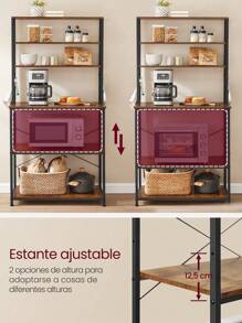 VASAGLE EstanterÍa de Cocina, EstanterÍa de PanaderÍa, 6 Estantes y 6 Ganchos, para Microondas, Marco de Acero, Industrial, 40 x 80 x 167 cm, MarrÓn RÚstico y Negro - Marrón - Ver 5
