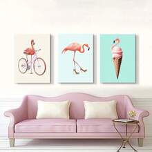 1 件时尚风格趣味粉色漂亮火烈鸟帆布画海报和印刷品墙画家居装饰适用于客厅卧室无框架 - 彩色 - 查看 4