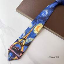 Van Gogh Starry Sky Print Necktie, 8cm Manual Tie For Men & Women, Formal Vintage Street Fashion Style - Multicolor - View 16