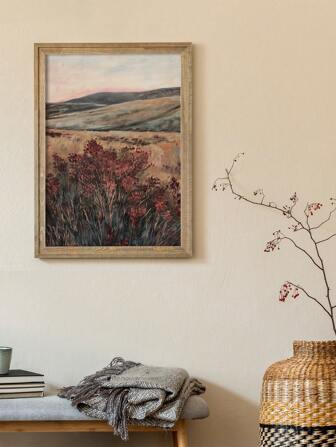 1 幅红色花朵帆布海报山景墙艺术复古挂画自然风景墙面装饰北欧印刷画餐厅走廊卧室墙壁装饰无框