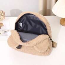 1pc Customized Embroidered Name Bear Daily Backpack, Plush Material For 3-6 Years Old , And (Khaki)