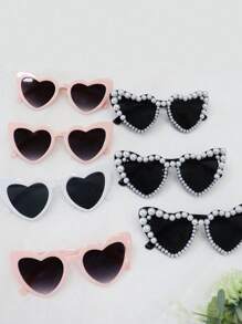 1PC Of Bridal Fashion Retro Heart-Shaped Faux Pearl Frames Ladies Cat Eye Glasses Fashion Beach Party Decorative Glasses