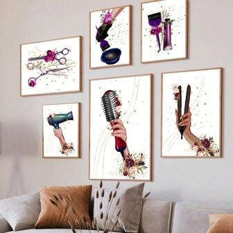 1pc Hair Salon Hairdresser Beautician Nail Wall Art Canvas Painting Nordic Posters And Prints Wall Pictures For Beauty Salon Decor Optional Frame Home Decor Christmas Decorations Room Decor Christmas