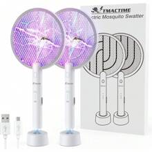 TMACTIME Upgraded Fly Killer 2PCS, 4000V Rechargeable Electric Fly Swatter With Base 2-In-1 High Efficiency Fly Zapper, 3-Layer Mesh Outdoor Indoor Bug Zapper For Mosquitoes, Bees, Moths - White - View 1