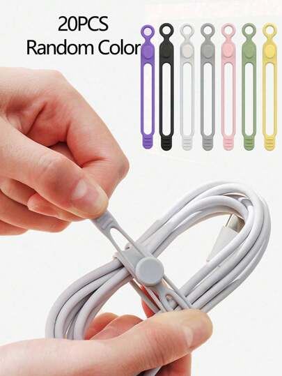 5/10/15/20pcs Reusable Silicone Cable Organizer Ties, Suitable For Earphones, Phone Chargers, Mice, Audio Devices, Computers (Random Colors)