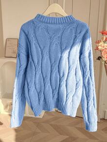 FOR BEAUTY 秋冬新款圆领纯色扭结长袖针织套头衫 女士宽松休闲百搭毛衣上衣 新年