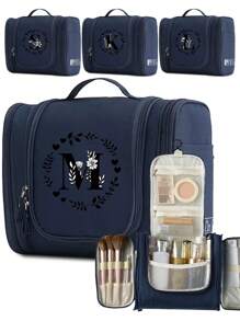 Travel Cosmetic Bags Large Capacity Toiletries Organizer Waterproof Storage Bag Neceser Bathroom Hook Wash Pouch 26 Initial Letter Pattern High Quality Makeup Bag Women Travel Classification Bag,Boho Vibes,For Holiday Beach, Bathroom Collection, Bedroom Collection, Large Capacity - Navy Blue - View 1