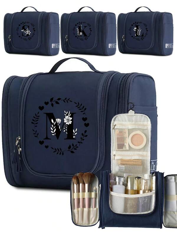 Travel Cosmetic Bags Large Capacity Toiletries Organizer Waterproof Storage Bag Neceser Bathroom Hook Wash Pouch 26 Initial Letter Pattern High Quality Makeup Bag Women Travel Classification Bag,Boho Vibes,For Holiday Beach, Bathroom Collection, Bedroom Collection, Large Capacity