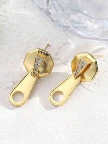 1 对独特时尚高端铜锆石装饰拉链耳环，适合女性日常佩戴，是送给女朋友/好朋友生日的理想礼物 - 拉鍊耳環 - 查看 3