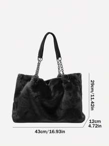 1 szt. Luksusowa, pojemna torba z pluszu, miękkie sztuczne futro, modna torba na ramię z łańcuszkiem, pojemne wnętrze, puszysta torebka damska, stylowy dodatek – zapięcie na zamek błyskawiczny, jednolity wzór dla kobiet/dziewcząt, idealna do szkoły, podróży i codziennego użytku