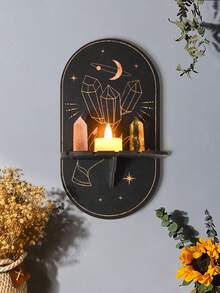 1 cái Giá nến bằng gỗ trang trí tường, Giá trưng bày pha lê hình động vật sáng tạo, Đồ thủ công bằng gỗ tự làm treo tường, Thích hợp để trang trí tường Halloween, Trang trí nhà cửa - Nhiều màu - Xem 2