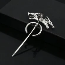 1pc Three Wolf Head Brooch, Metal Badge Lapel Pin, Movie Jewelry Accessory - Silver - View 2