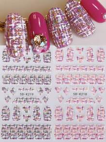 2 PIEZAS Pegatinas de uñas 5D de suéter de invierno con diamante en forma de corazón en colores morado y rosa. Calcomanías en relieve para decoración de uñas con efecto de suéter. - Multicolor - Ver 1