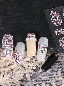 2 PIEZAS Pegatinas de uñas 5D de suéter de invierno con diamante en forma de corazón en colores morado y rosa. Calcomanías en relieve para decoración de uñas con efecto de suéter. - Multicolor - Ver 5