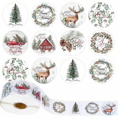 AFYPRTY 500pcs/Roll 1 Inch Merry Christmas Sticker Packaging Box Stickers, Self-Adhesive Packaging, Party Gift Sealing Labels, Scrapbook Stickers For Christmas Decoration, Party Gift Labels Christmas Decorations Christmas Decor Christmas Gifts Christmas Wrapping Paper Christmas Party Supplies Christmas Gift Bags Christmas Bags Christmas Stickers Christmas Christmas Decorations Christmas Pajamas Christmas Gifts Christmas Decor