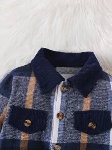 2 szt. Chłopięca gruba krata Patchworkowa kurtka z sztruksowymi spodniami Outdoor Casual Outfits