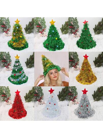 1 件圣诞树帽葱花圣诞帽拍照道具圣诞帽、圣诞装饰、节日装扮道具