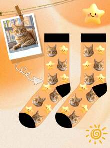 1 Pair Custom Face Men's Mid Socks, Put Any Face On Socks, Personalized Socks With Photos, Funny Custom Picture Pair With Medium Socks, Suitable For Valentine's Day, Birthday, Gift Giving And Other Occasions, Personalized, Funny, Colorful, Creative Anime Cartoon Design, Holiday Gifts, Comfortable And Breathable, Enhance Family Day Atmosphere, Stylish And Stylish, Funny For Men And Women, Crazy, Cute Kittens, Multi-Color Socks