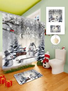 1/2/3/4 Pieces Christmas Collection Shower Curtain, Cute Snowman Woven Shower Curtain, Bathroom Non-Slip Mat, Toilet U-Mat, Toilet Lid Cover Mat, Bathroom Complete Set, Modern Waterproof Bathroom Decoration, Comes With 12 Hooks And A Shower Ball, Multiple Sizes Available Back To School