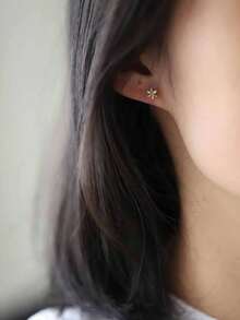 1 对创意 S925 纯银不对称花卉耳钉，优雅女士珠宝，婚礼派对周年纪念礼物 - 不對稱花朵 - 查看 3