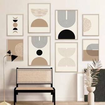 1pc Wall Arts Posters Scandinavian Minimalist Wall Art, Abstract Geometric Lines, Dotted Beige, Canvas, Poster Print, Home, Bedroom, Living Room, Decorator, Canvas, Pop Optional Frame