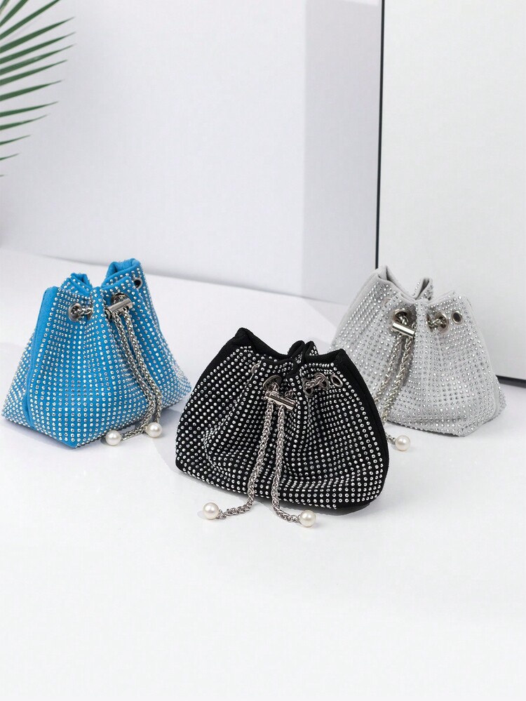 轻巧、商务休闲水钻装饰水桶包迷你抽绳设计、透明包时尚珍珠包晚宴包、晚宴包迷人、优雅、精致、安静的奢华水钻适合派对女孩、女士、新娘非常适合派对、晚宴/宴会 - 彩色 - 查看 2