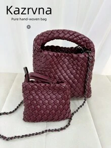 Bolso elegante y lindo color borgoña, bolso de mano ligero de unicolor, bolso de viaje estilo hobo, bolso tejido trenzado como regalo de Navidad para mujer