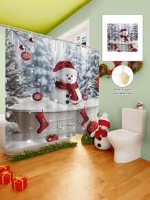 Conjunto de cortina de chuveiro com boneco de neve vermelho de Natal, 1/2/3/4 peças, com 12 ganchos e uma bola de chuveiro, cortina de chuveiro de poliéster impermeável e resistente a mofo, tapete antiderrapante para banheiro, tapete em U para vaso sanitário, capa protetora para vaso sanitário, conjunto decorativo para banheiro, sem necessidade de furadeira, vários tamanhos disponíveis, acessórios de decoração de outono para banheiro, volta às aulas