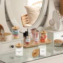 10 Oz Makeup Swab/Ball/Pad Holder, Qtip Apothecary Jar, Storage Box With Label Clear Bathroom Containers Dispenser For Storage 4 Packs Christmas Organizer - Transparent - View 2