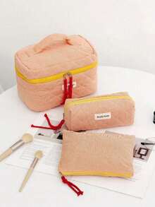 1 件格子图案化妆包，大号女士化妆包旅行必备品 - 橘色 - 查看 2