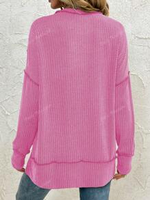 Women Long Sleeve Shirts Fall Ribbed Loose Fit Oversized Sweatshirts Casual Side Slit Tunic Tops